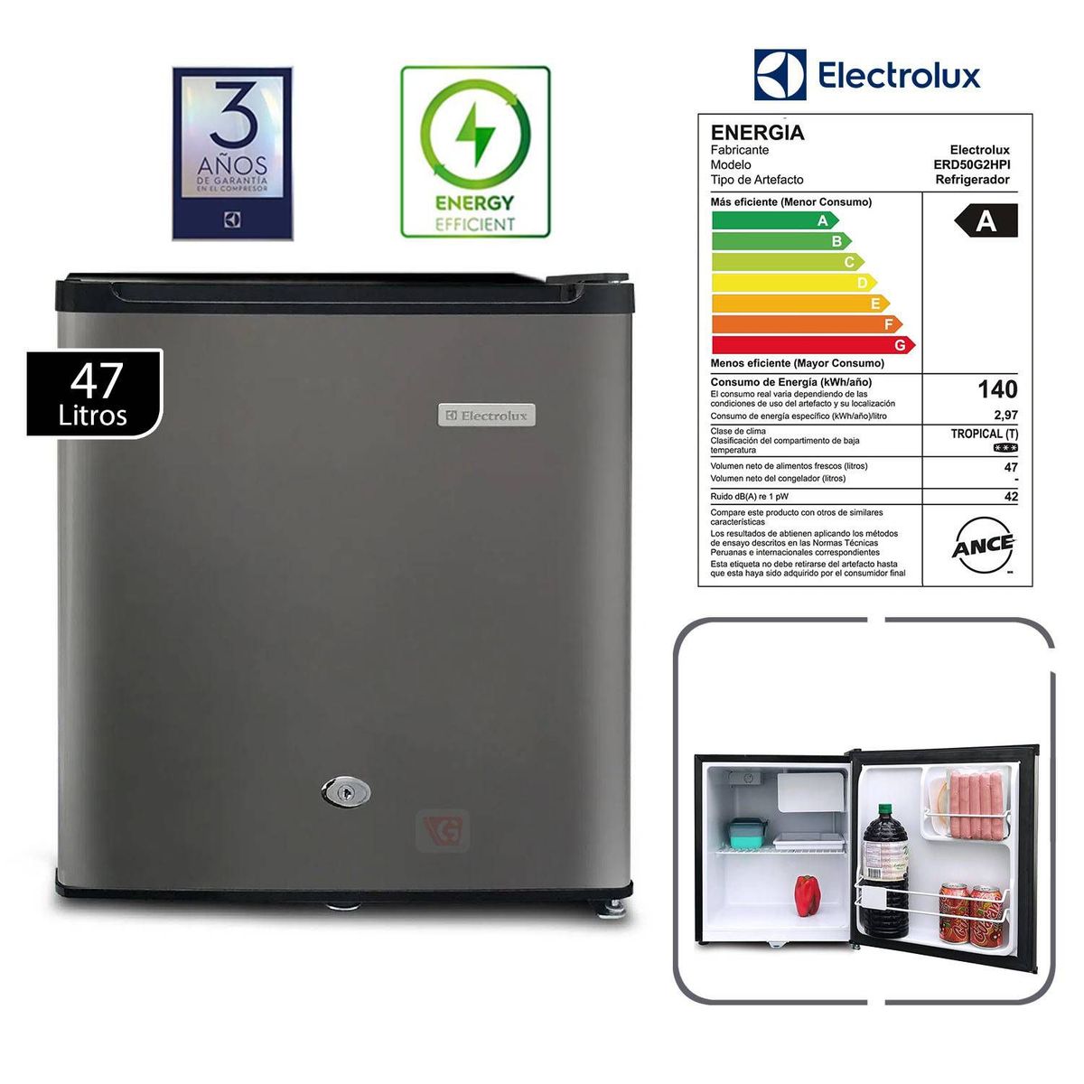ELECTROLUX - Frigobar Electrolux 47 lt ERD50G2HPI Inox