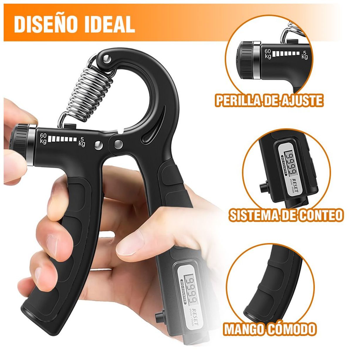 KELLER - Kit Mancuernas de Mano Ajustable 60Kg Hand Grip 5en1 ST6 NG