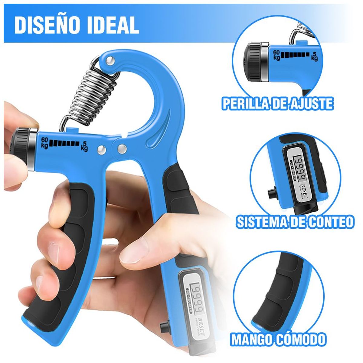 KELLER - Kit Mancuernas de Mano Ajustable 60Kg Hand Grip 5en1 ST6 AZ