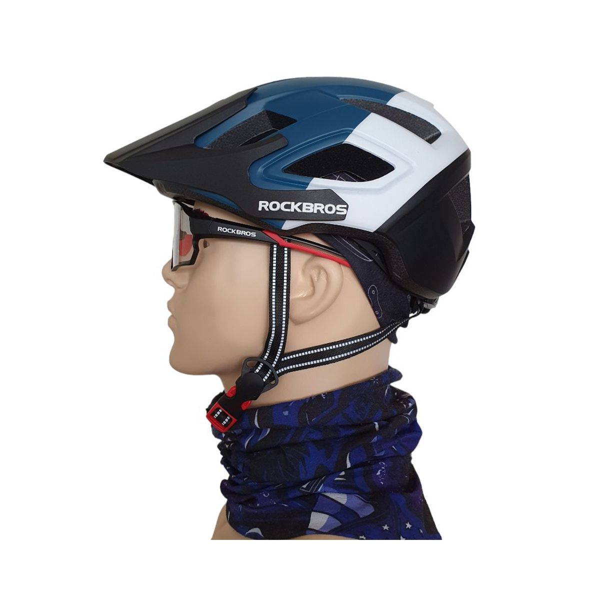 ROCKBROS - Casco ROCKBROS con Certificación Azul con Blanco