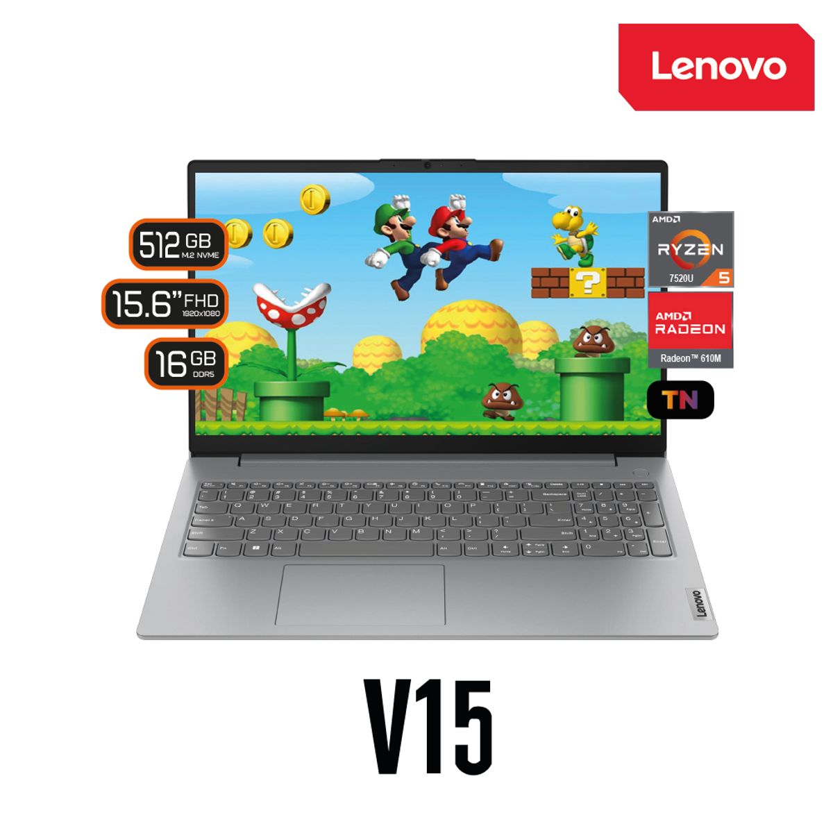 LENOVO - LAPTOP LENOVO V15 G4 AMN 15.6" FHD TN AMD Ryzen 5 7520U 2.8 - 4.3GHz/ 16GB DDR5 512GB SSD/ Freedos