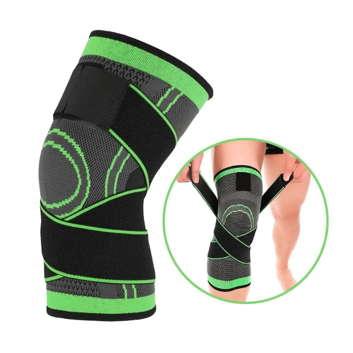 INSPIRA MARKET - Rodillera Deportiva Elástica Ajustable Negra Y Verde