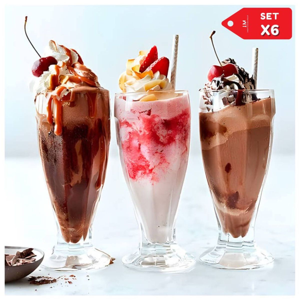 IMPORTADO MC - Set x6 Vasos Copa de vidrio para helados tipo Milshakes