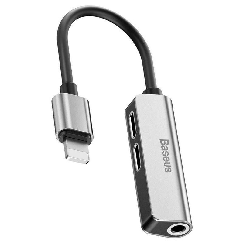 BASEUS - Adaptador Lightning 3 en 1 a conector de audio de 3,5 mm Baseus