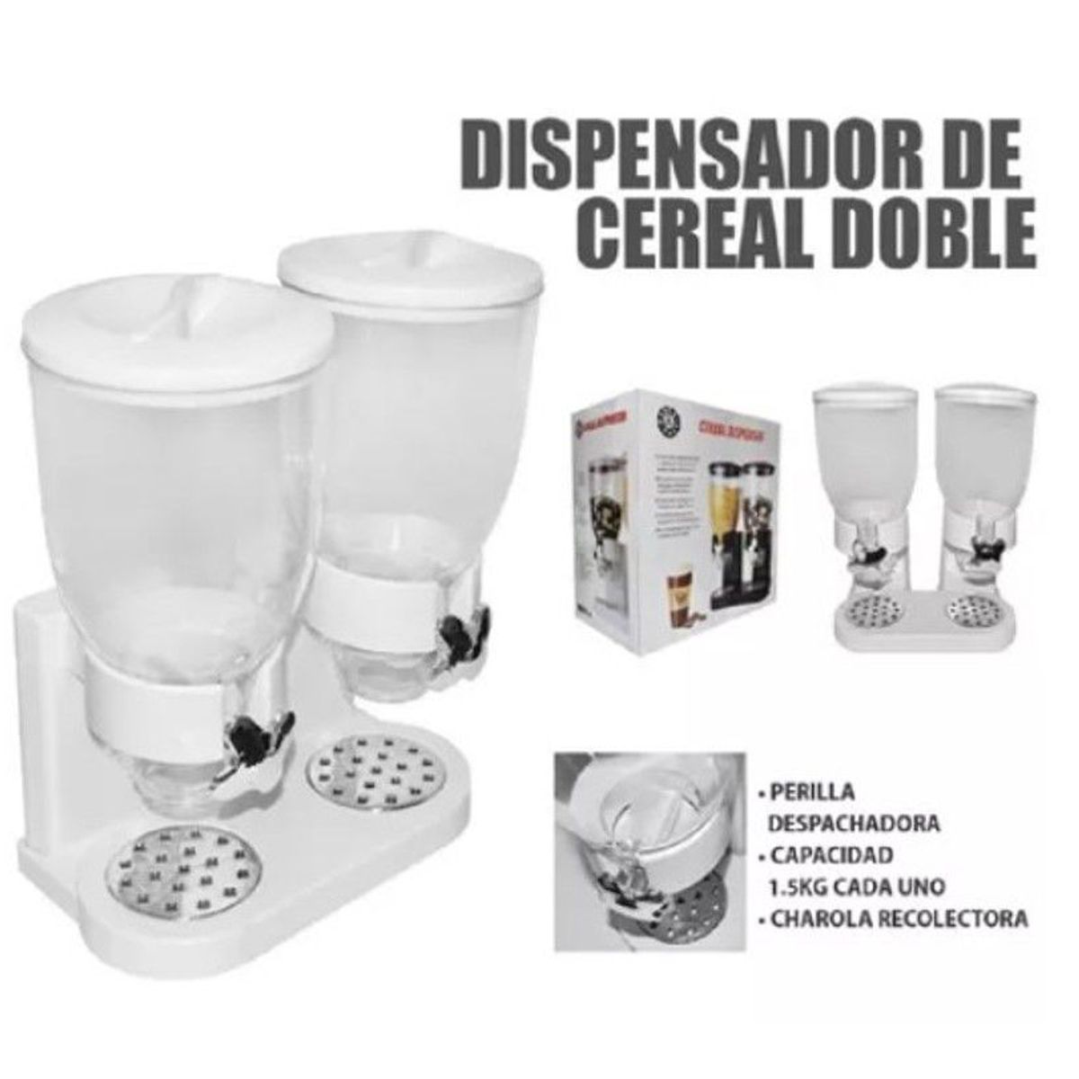 GENERICO - Dispensador de cereales dobles blanco de calidad