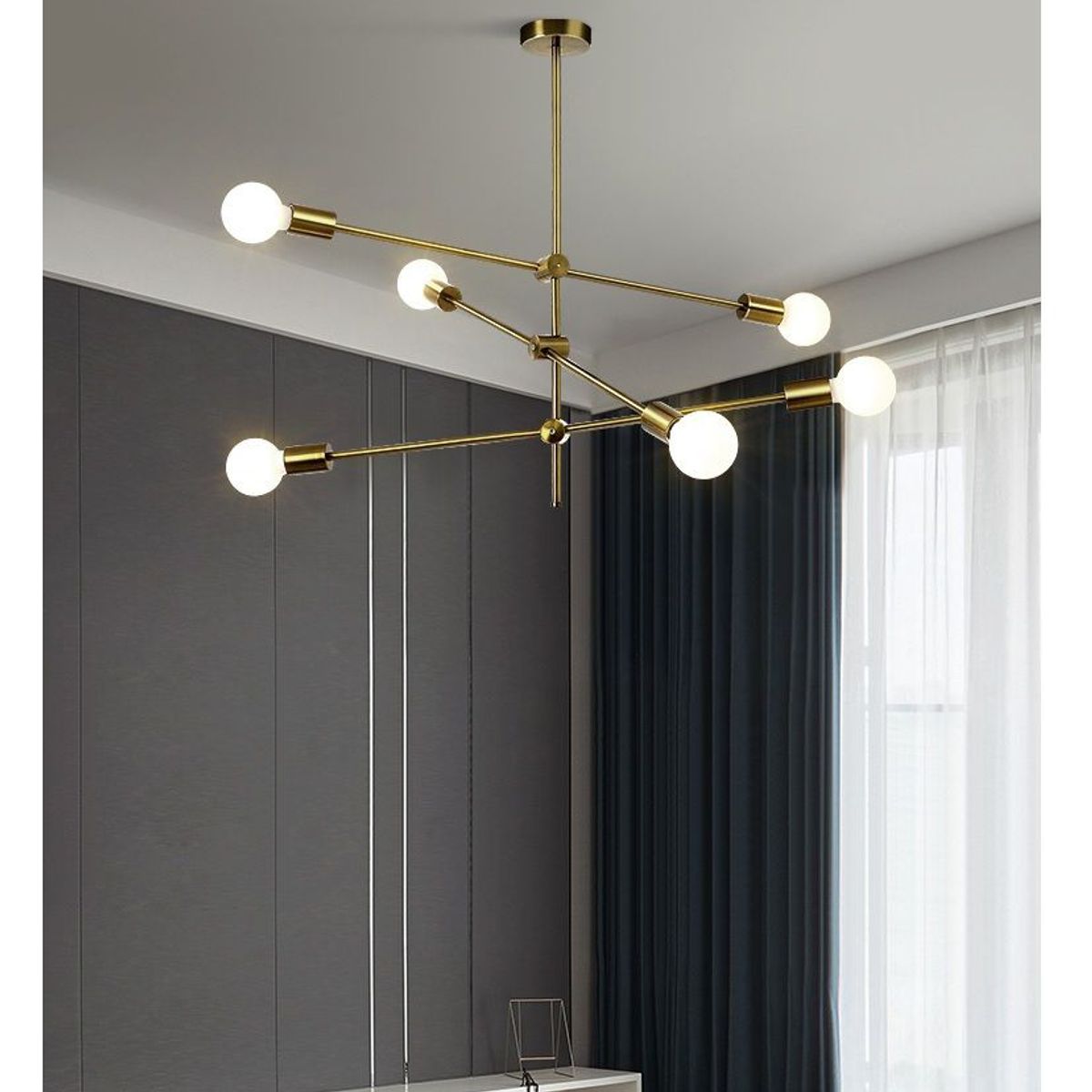 GENERICO - Lámpara colgante modelo araña color dorado - Incluye 6 focos