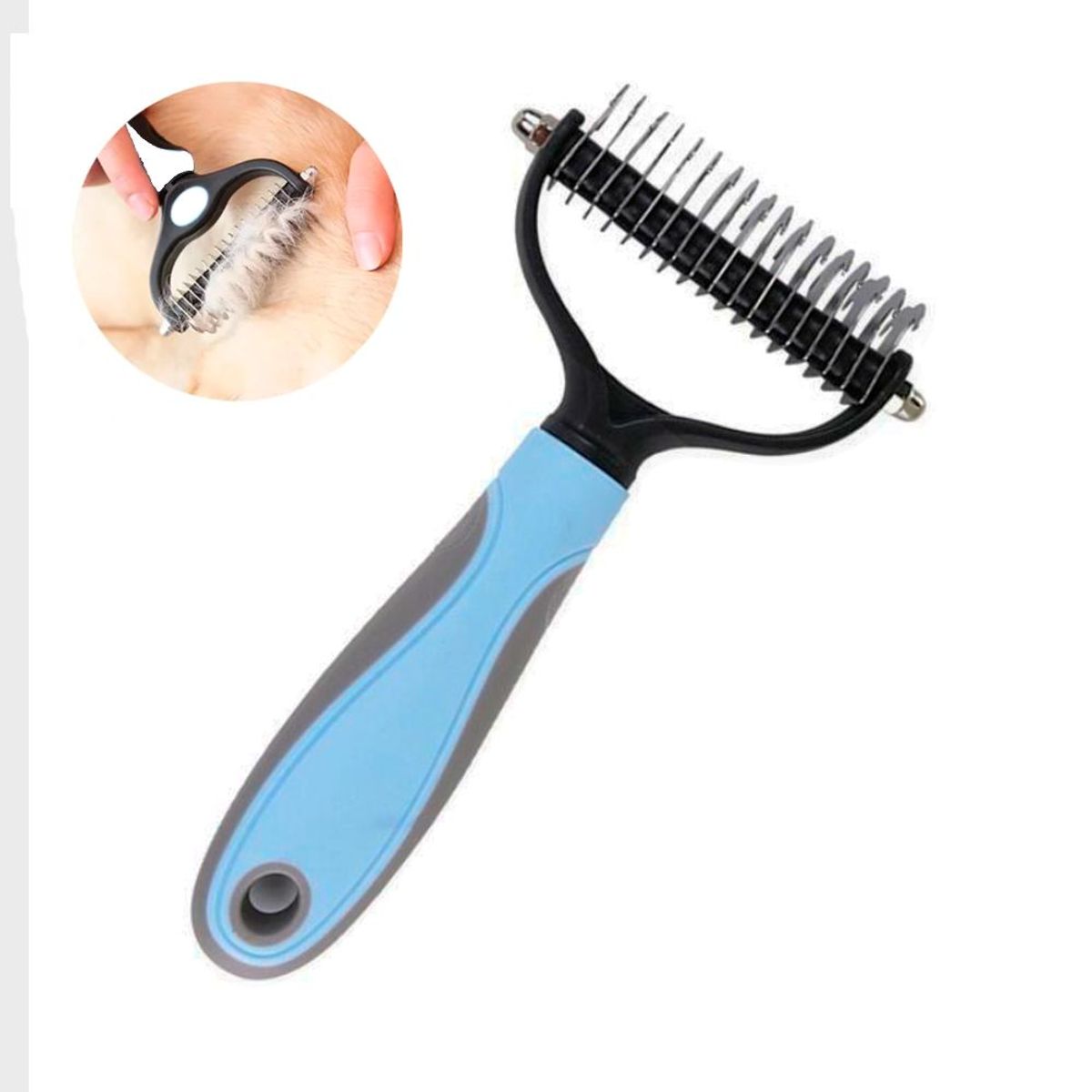 AMICATS - Peine Deslanador Desmotador para Perro - Celeste