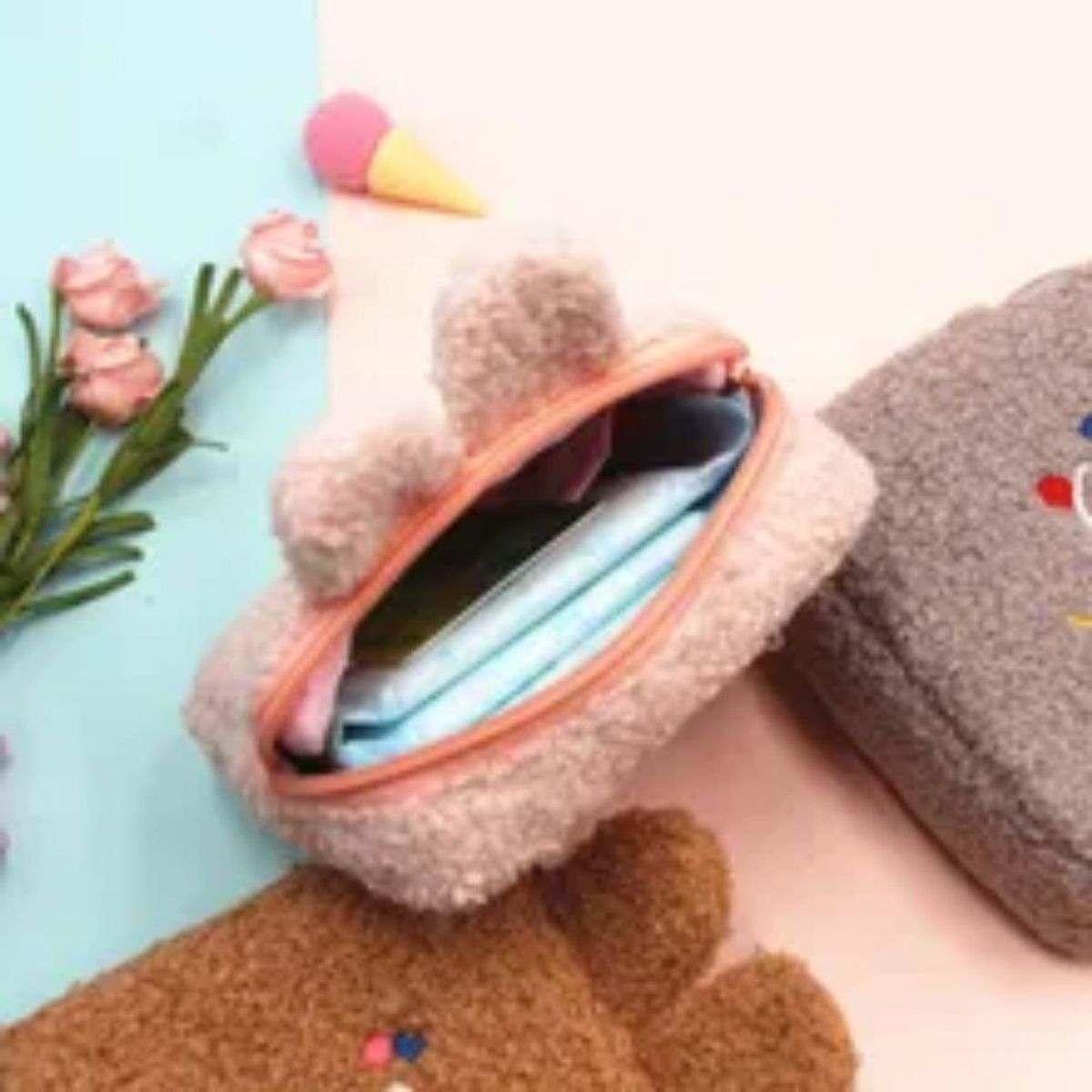 GENERICO - Bolsa de Almacenamiento de Felpa Organizador de ToallaMonedero Gris