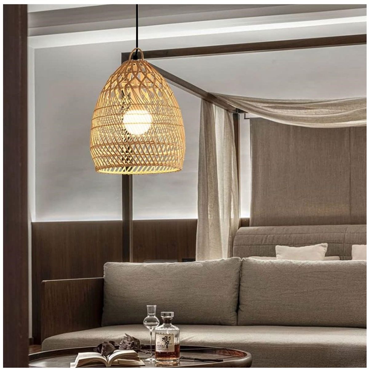 GENERICO - Lámpara colgante de bambú cesto