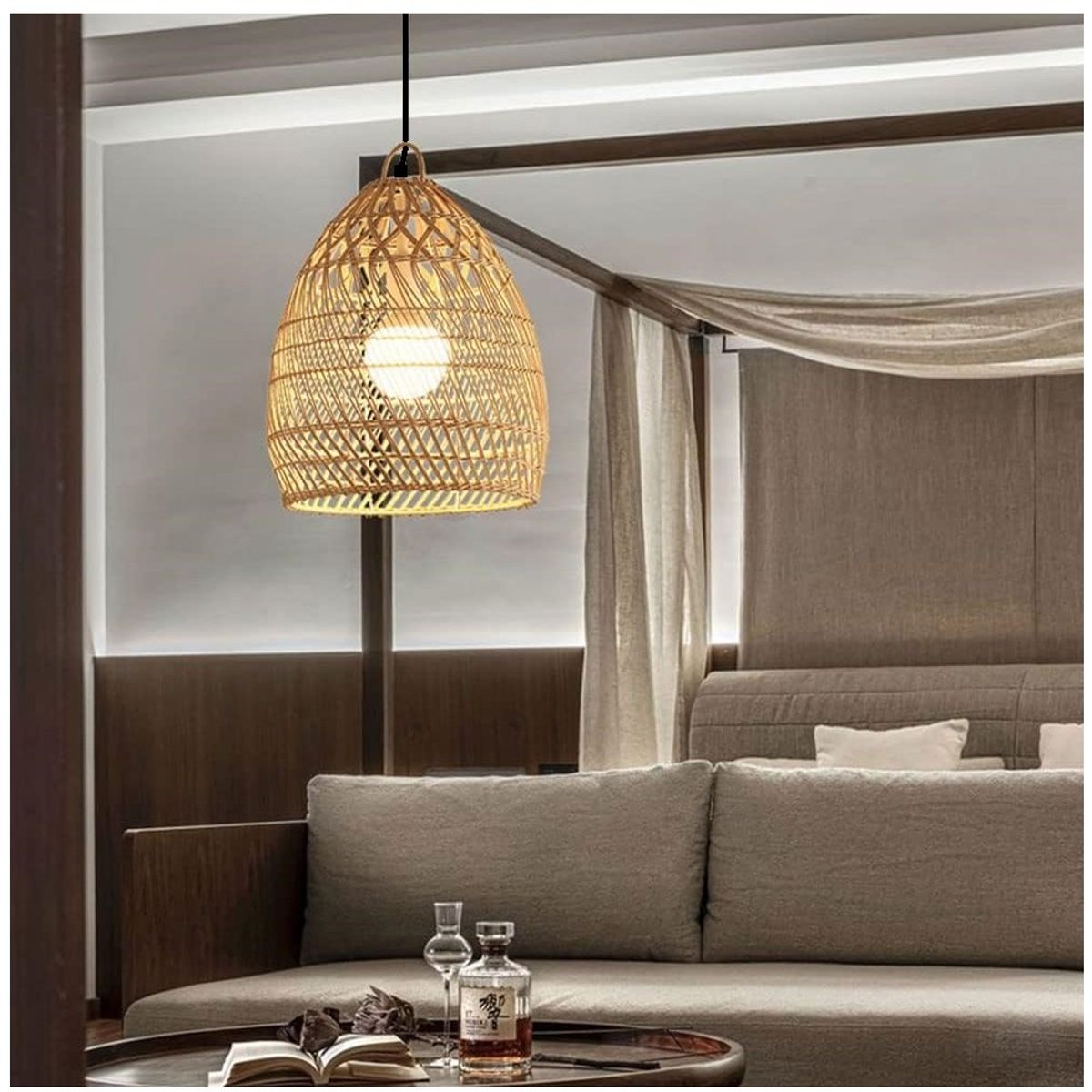 GENERICO - Lámpara colgante de bambú cesto