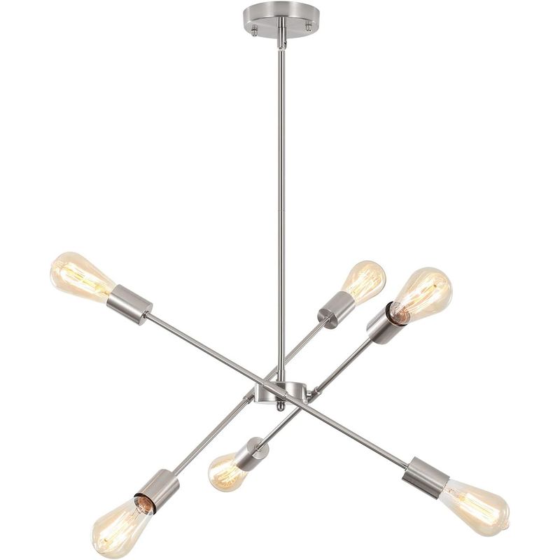 GENERICO - Lámpara colgante de techo araña color plateado - Incluye 6 focos