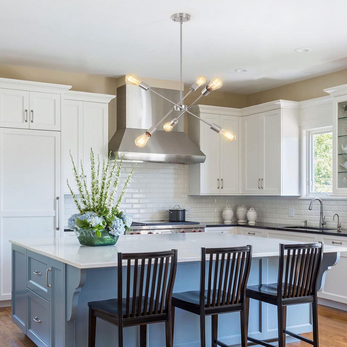 GENERICO - Lámpara colgante de techo araña color plateado - Incluye 6 focos