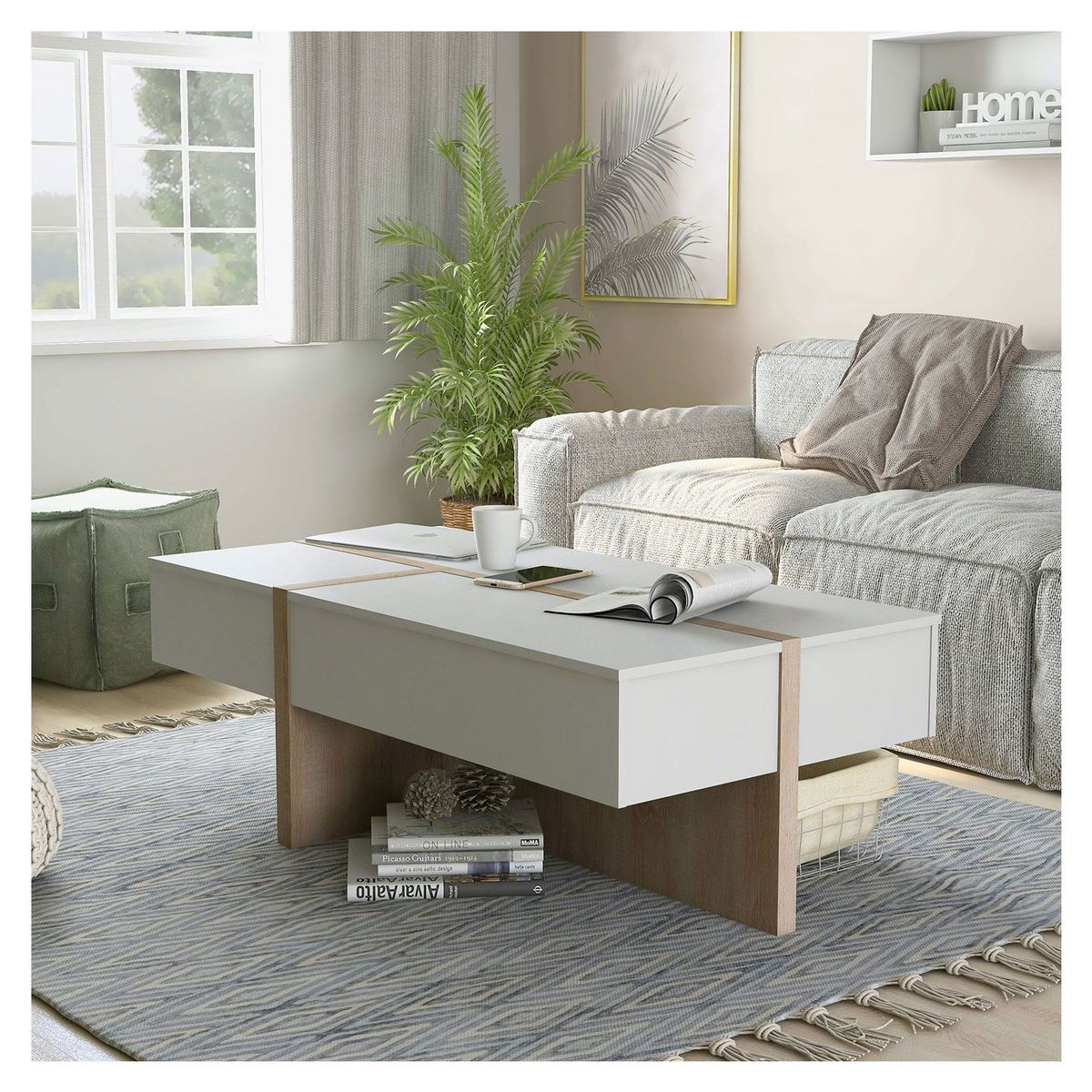 VENTITAS HOME - Mesa de Centro Minimalista Rabinha Ventitas Perú Blanco y Duna