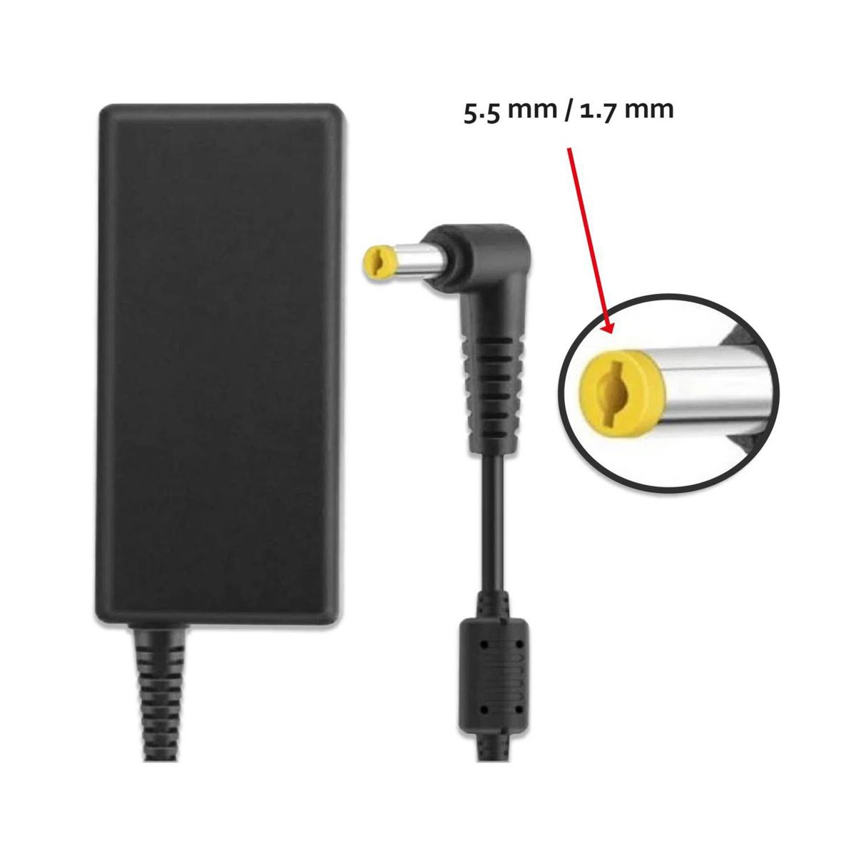 GENERICO - CARGADOR PARA LAPTOP ACER 19.5V. 3.42A.  65W.  5.5X1.7 mm.  Punta Amarillo