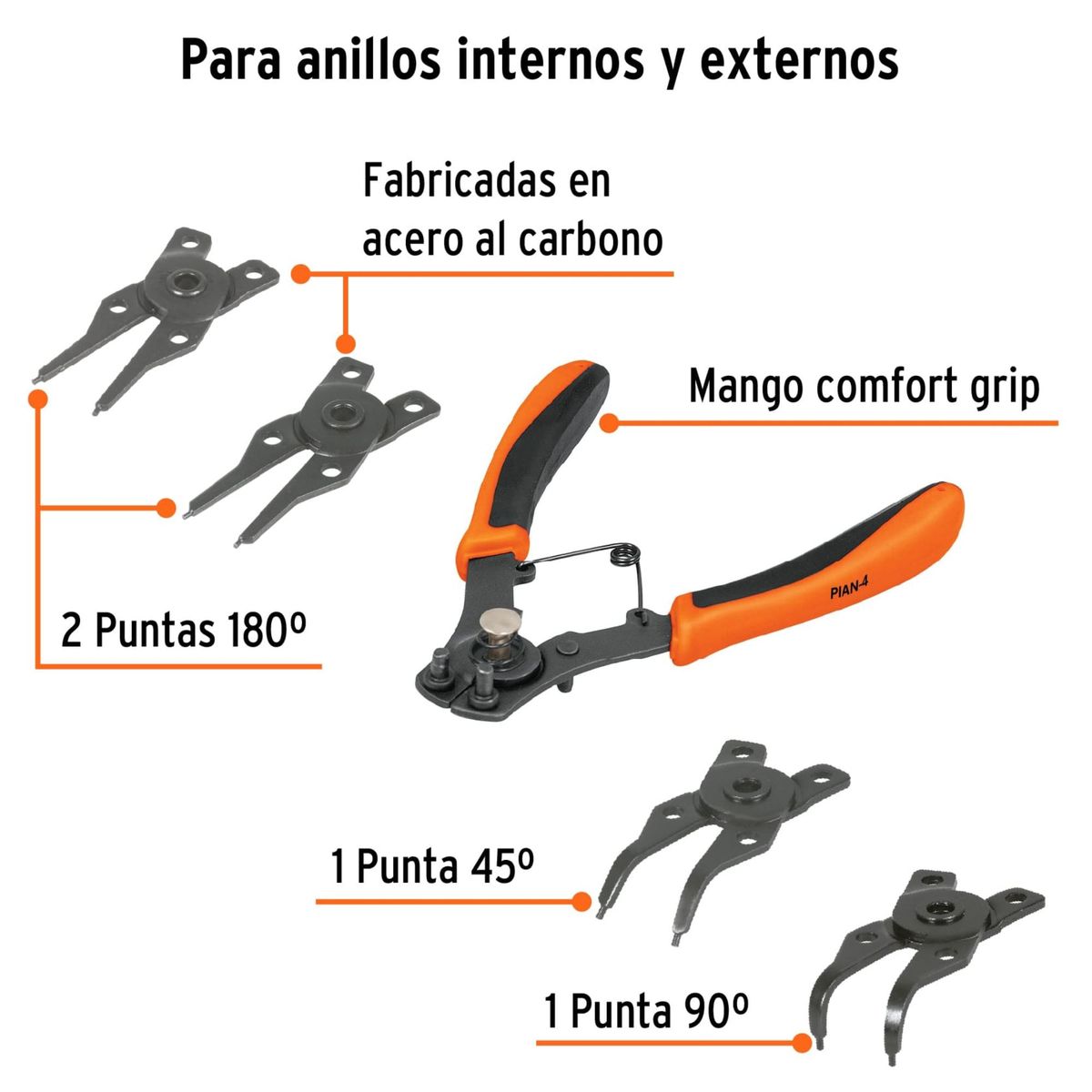 TRUPER - Pinza para anillos de retención 6"P, 4 cabezas intercambiables