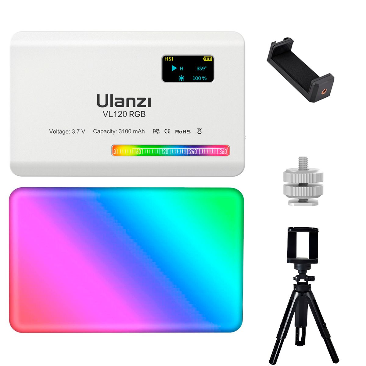 ULANZI - Luz Led Rgb Ulanzi VL120 Clip WT-31M Trípode Video Fotografía Blanco