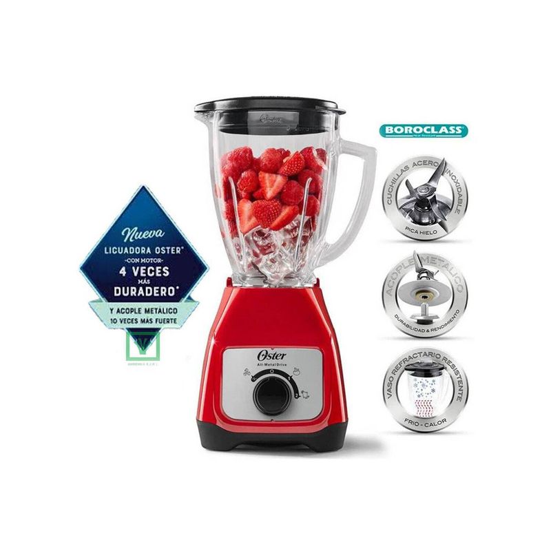 OSTER - Oster Licuadora Roja 1.5 L 2 Velocidades  BLSTKAGRRD Perilla