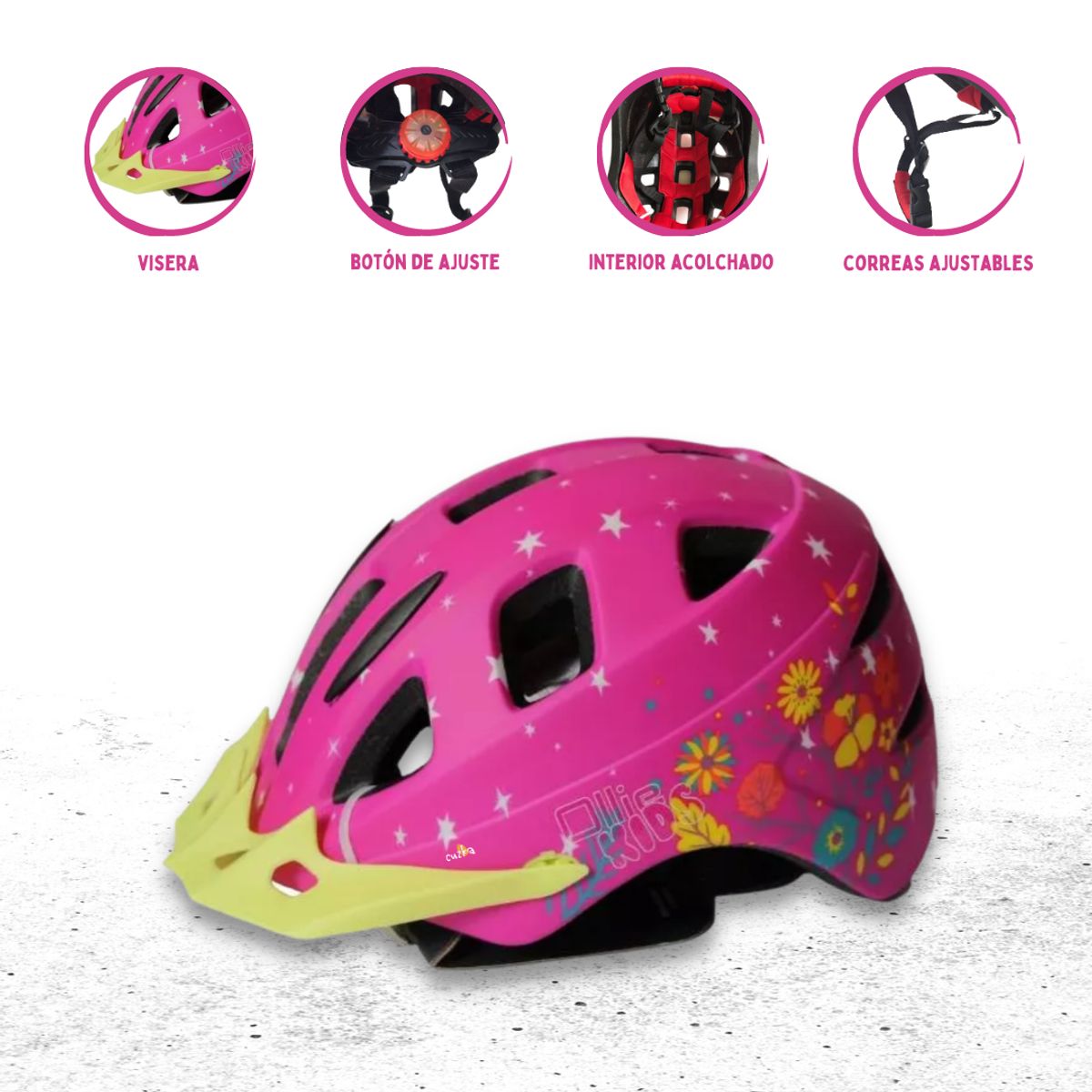 OLLIE - Casco Protector Regulable Para Niño »AERODINAMICO» Fucsia