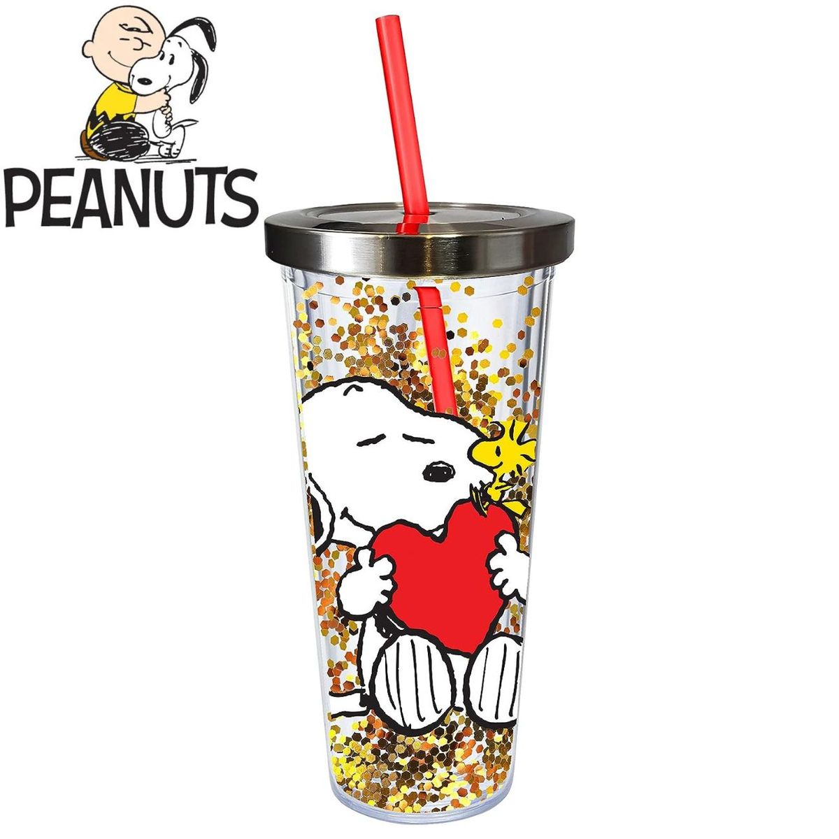 GENERICO - Vaso de acrílico con tapa Snoopy Woodstock - Peanuts original