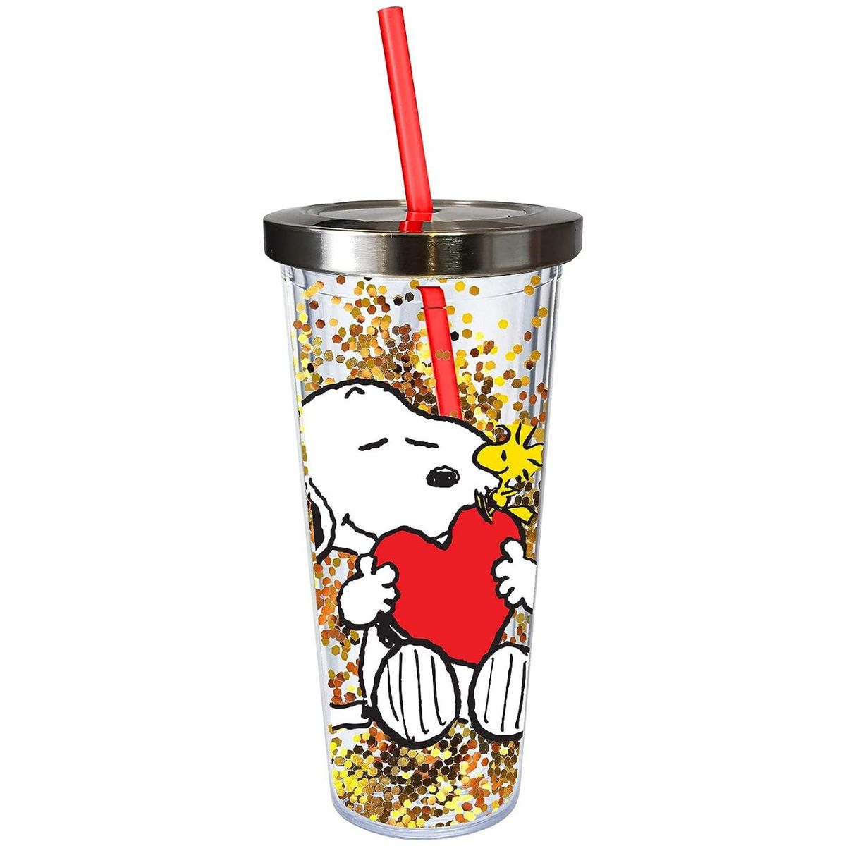 GENERICO - Vaso de acrílico con tapa Snoopy Woodstock - Peanuts original