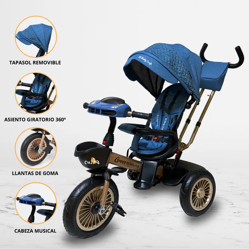 VOYAGE - Triciclo Giratorio 3 en 1 para Niños «CROSS» Blue