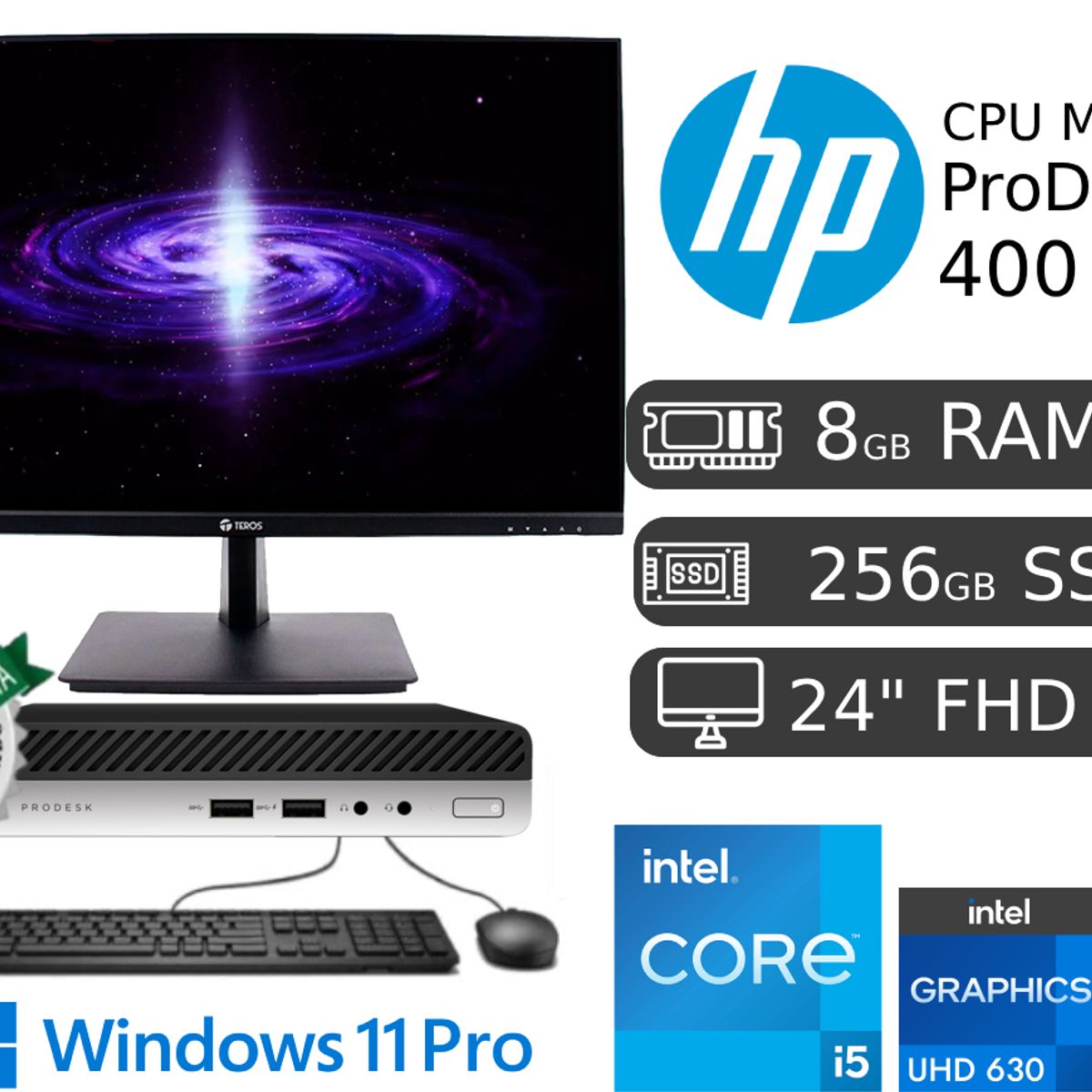 HP - CPU Mini Hp 400 G4 Ci5 8va gen 8GB RAM 256GB SSD+ Monitor Led 24 FHD
