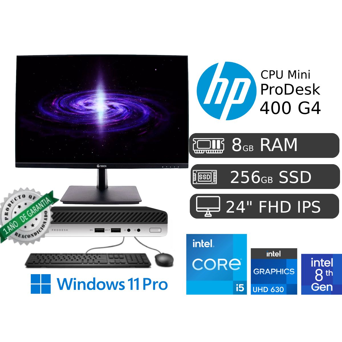 HP - CPU Mini Hp 400 G4 Ci5 8va gen 8GB RAM 256GB SSD+ Monitor Led 24 FHD