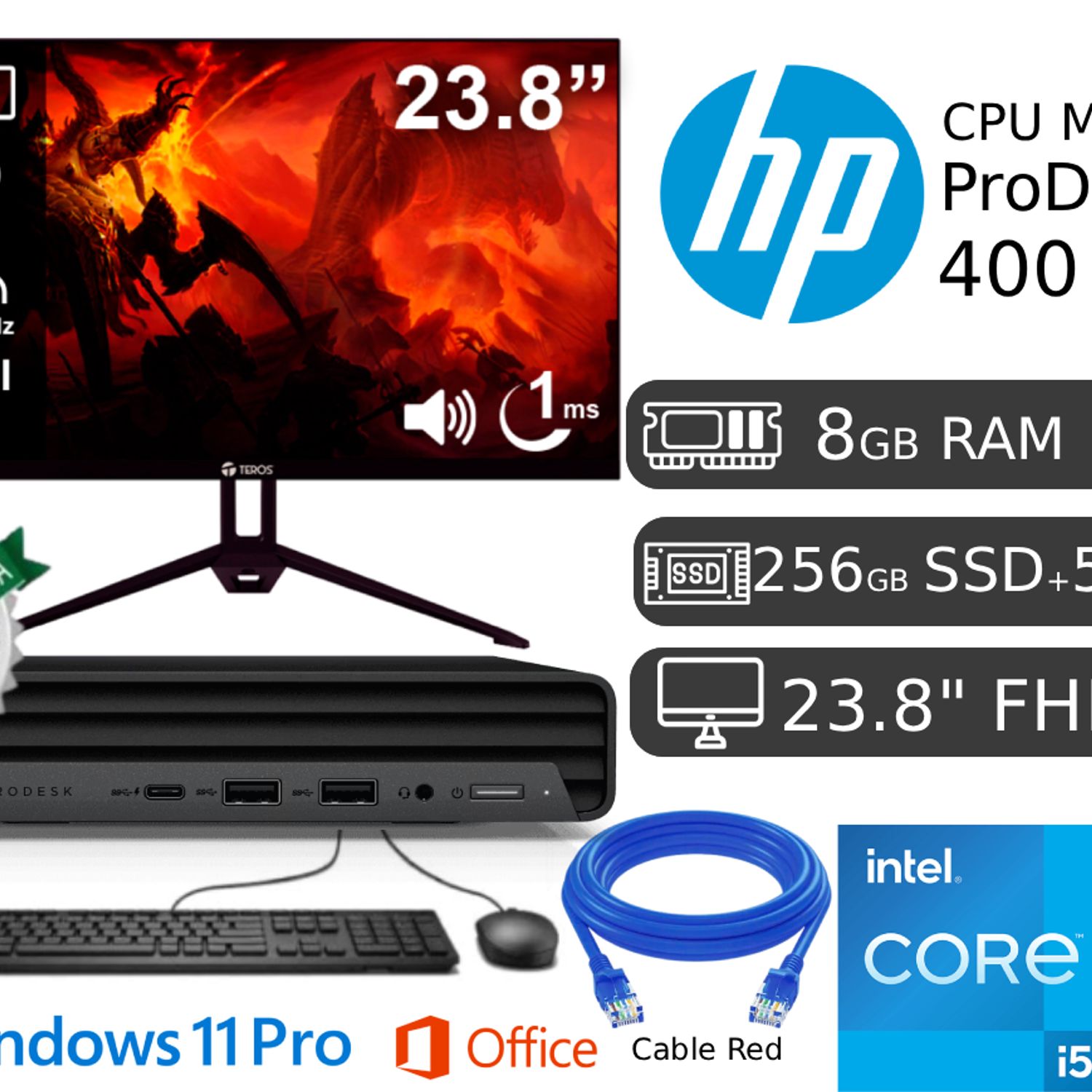 CPU Mini Hp 400 G6 Ci5 10ma gen 8GB RAM 256GB SSD + 500GB Hdd EXT