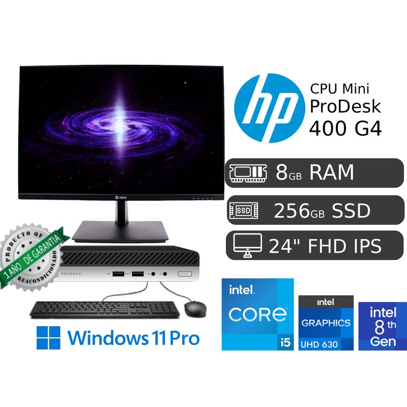 HP - CPU Mini Hp 400 G4 Ci5 8va gen 8GB RAM 256GB SSD+ Monitor Led 24 FHD
