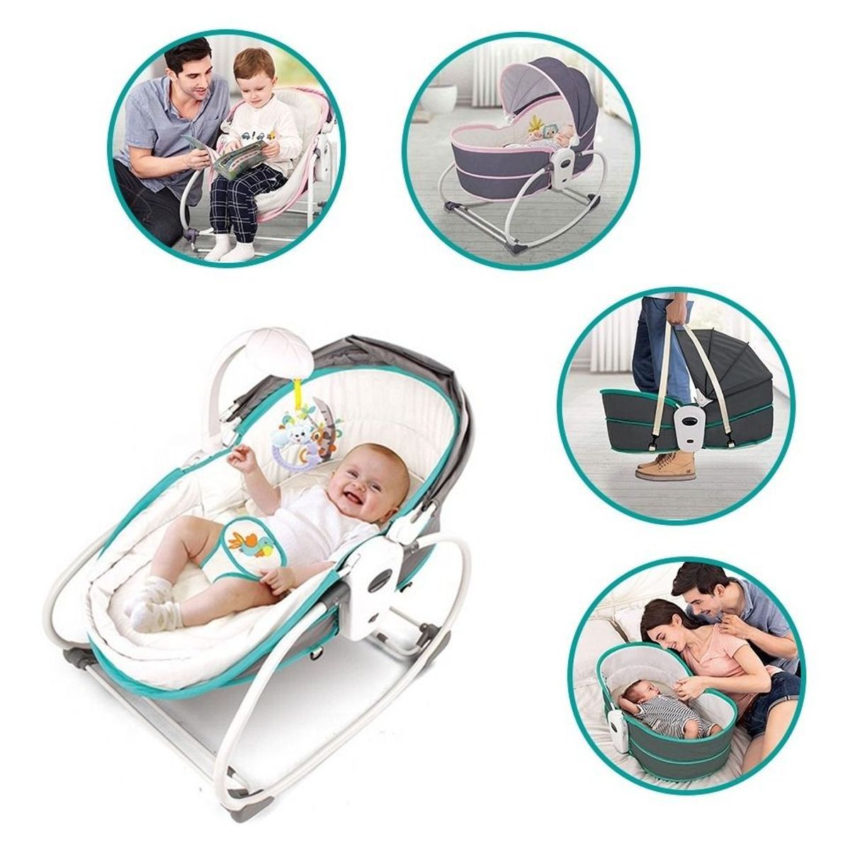 GENERICO - Silla Mecedora y Moisés 5 en 1 de Lujo - Verde