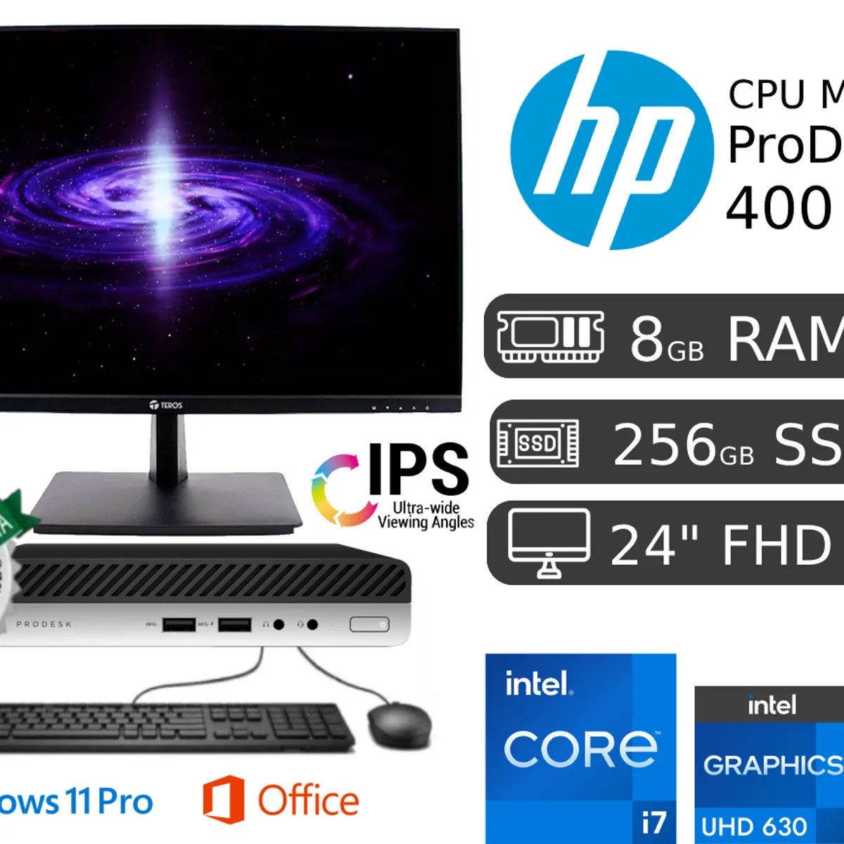 HP - PC MINI HP PRODESK 400 G5 Ci7 9700T 8Gb Ram SSD 256 Reacondicionda + Led 24"