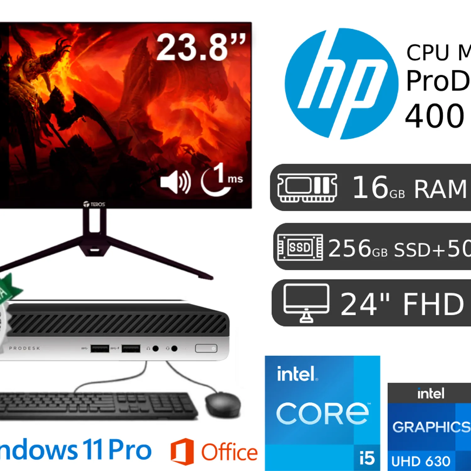 PC MINI HP PRODESK 400 G5 Ci5 9600T 16Gb Ram SSD 256