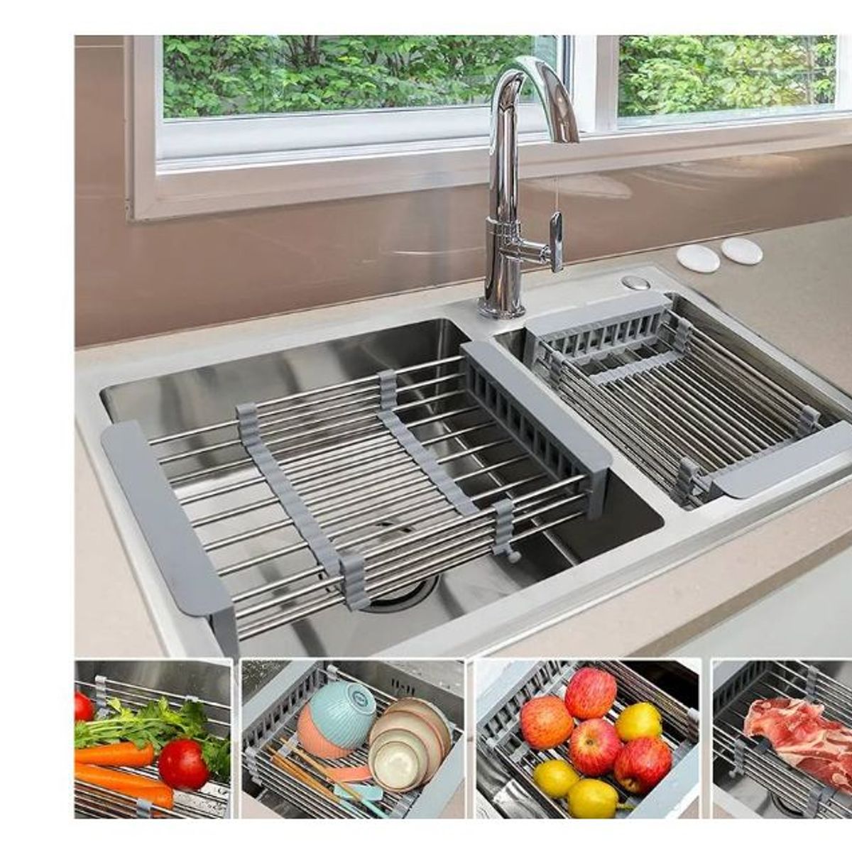 GENERICO - Escurridor Soporte Expandible de Fregadero para Platos Verduras Frutas