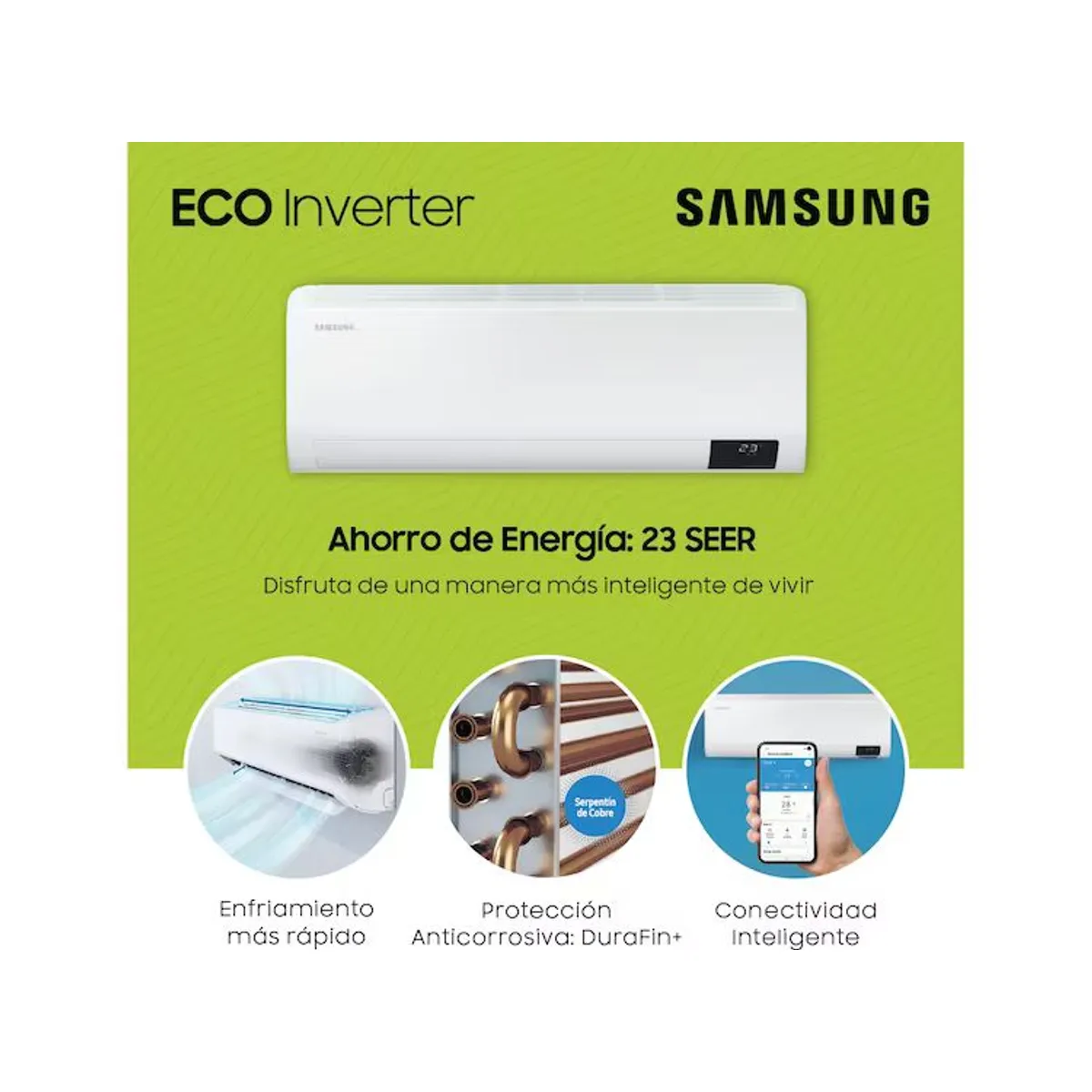 SAMSUNG - AIRE ACONDICIONADO SAMSUNG SPLIT DE 12,000 BTU/H INVERTER FRIO SOLO