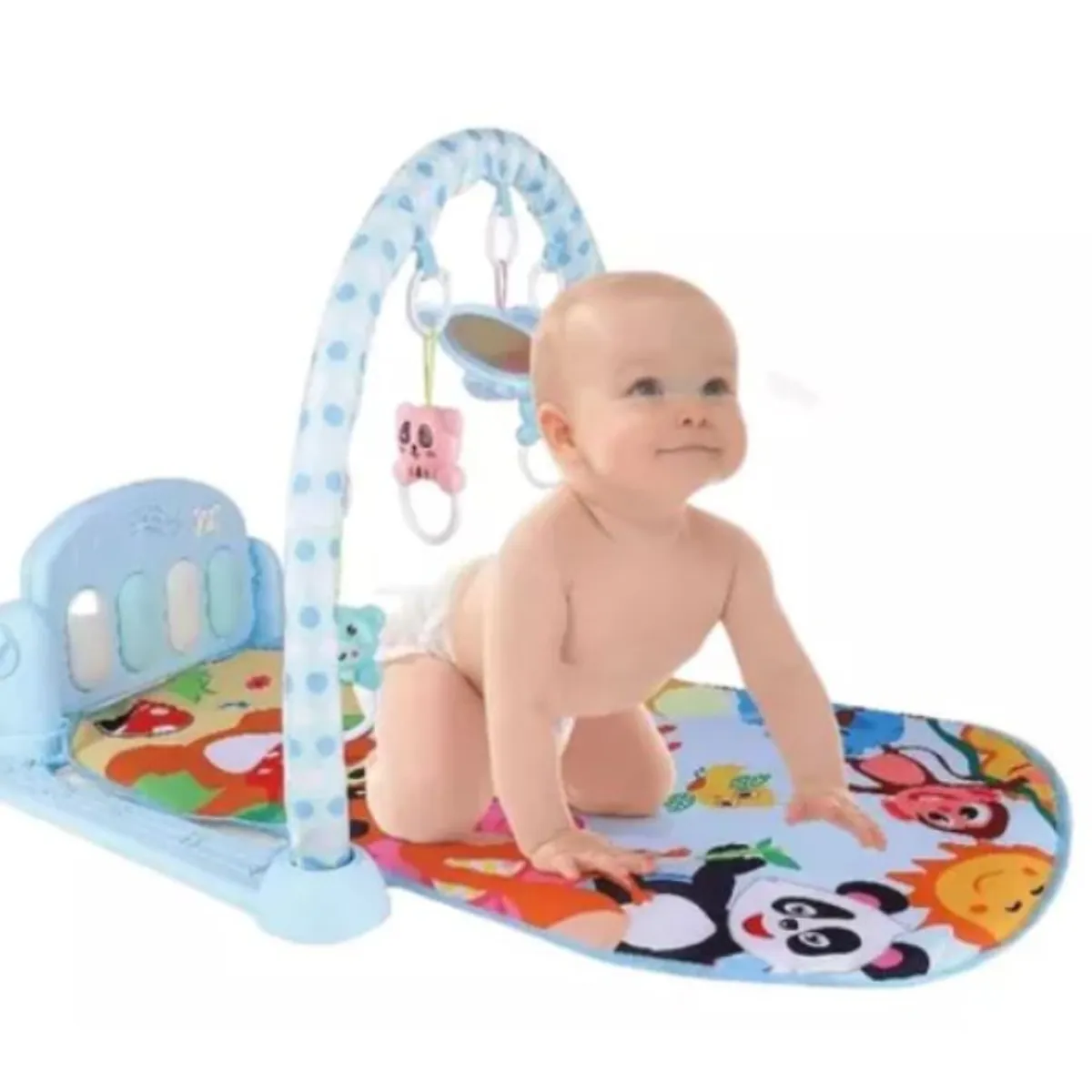 GENERICO - GIMNASIO DE BEBE CON PIANO PARA PATEAR 3 EN 1 CELESTE