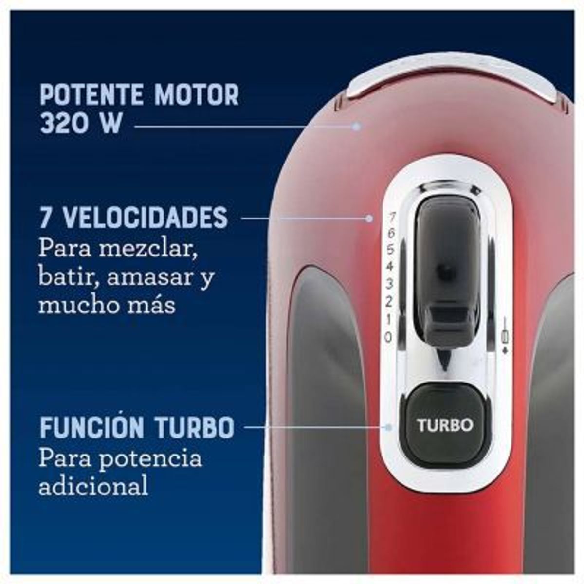 OSTER - Batidora de mano Oster 7 velocidades + función turbo FPSTHM360R