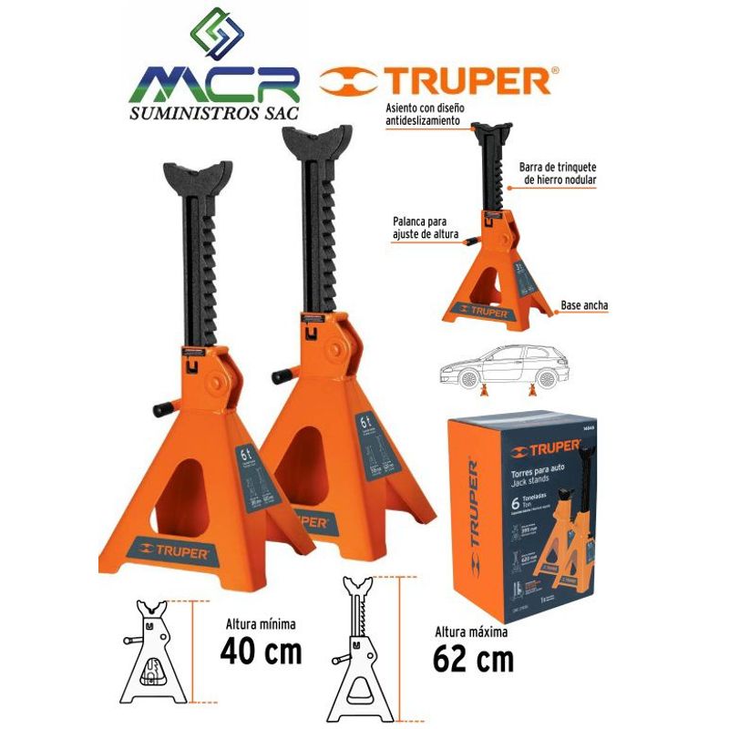 TRUPER - Caballete Para Auto 6 Toneladas 2 Piezas 14845 Truper