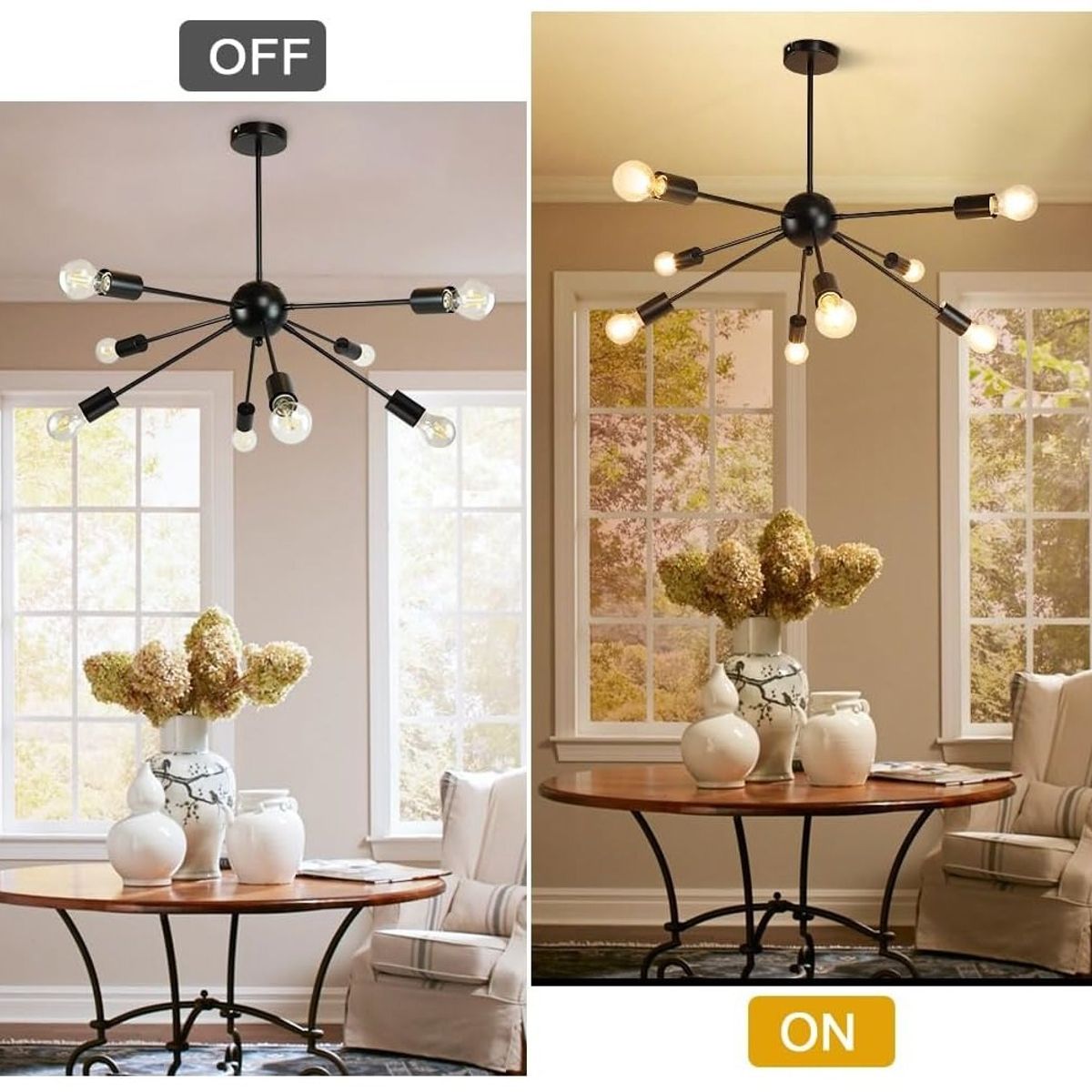 GENERICO - Lámpara colgante de techo atomo color negro Incluye 8 focos