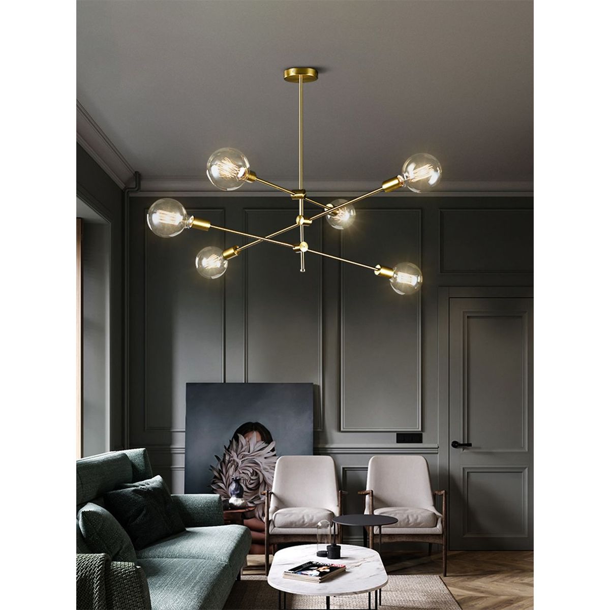 GENERICO - Lámpara colgante modelo araña color dorado - Incluye 6 focos