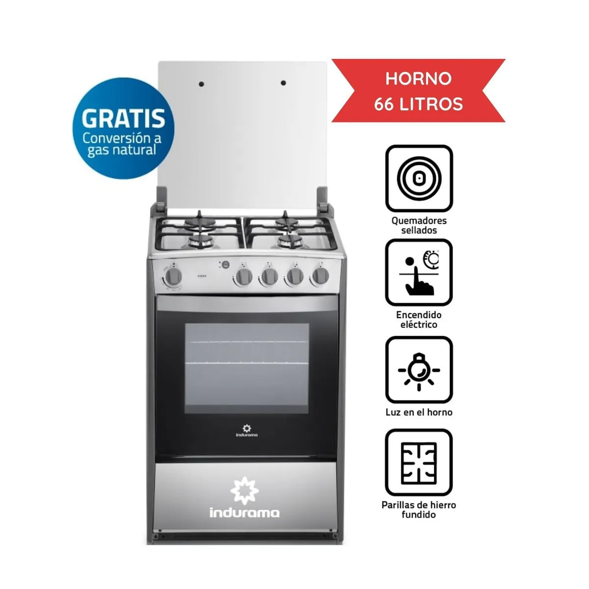 INDURAMA - Cocina Indurama a Gas Viena QZ 4 Hornillas Croma