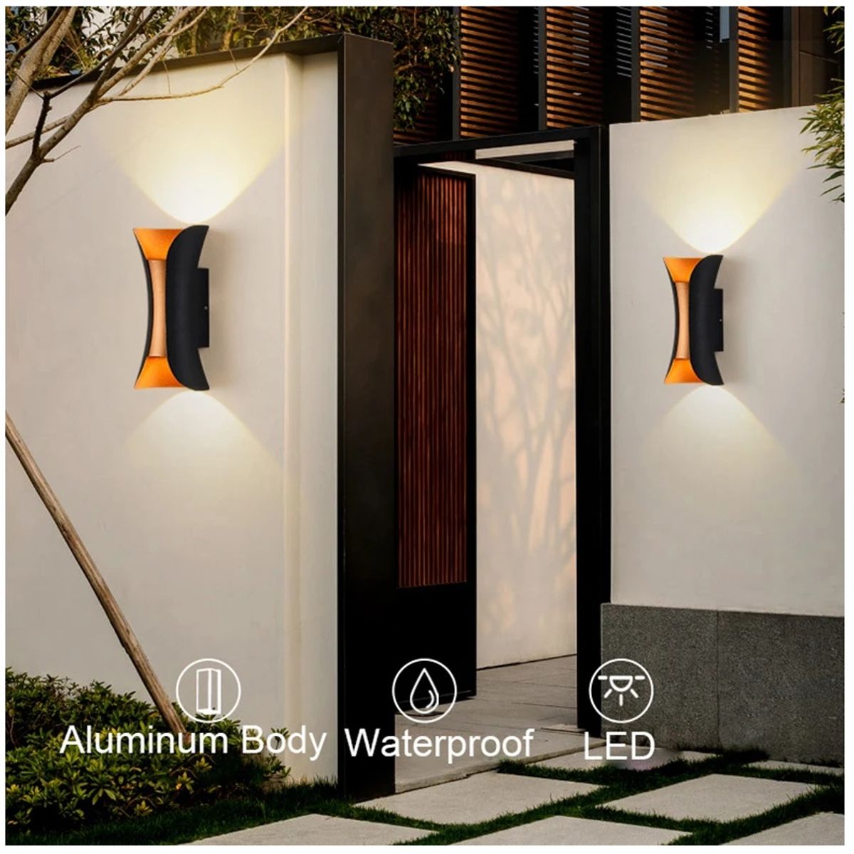 GENERICO - Pack 2 Lamparas de Pared Led Aplique Dorado 10 w Luz Calida