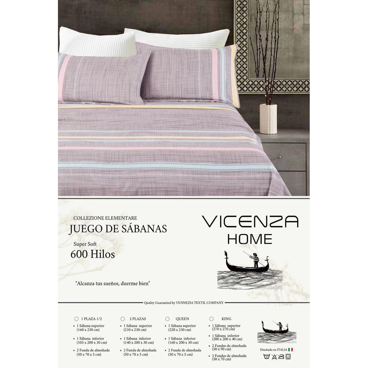 VENECIA - Set de SABANAS + Fundas - EUROPEO 2 Pz 100% Calidad