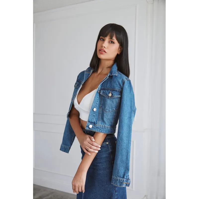 VERA DONNA - CROPPED DENIM TOSCANA TRUCKER JACKET CLASSIC BLUE VERA DONNA