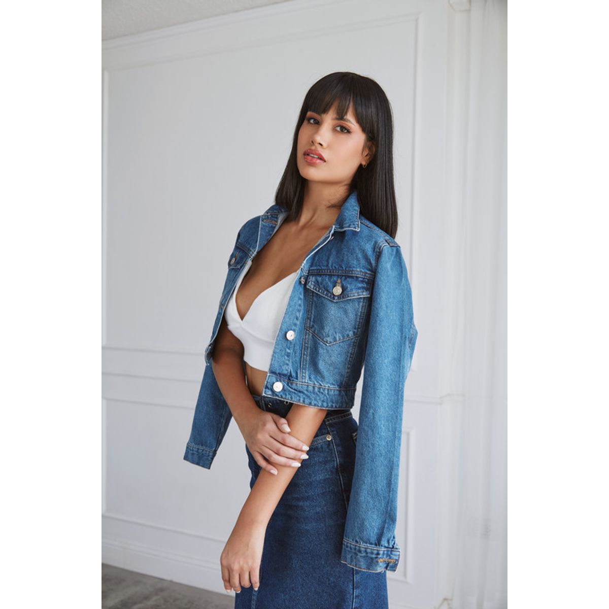 VERA DONNA - CROPPED DENIM TOSCANA TRUCKER JACKET CLASSIC BLUE VERA DONNA