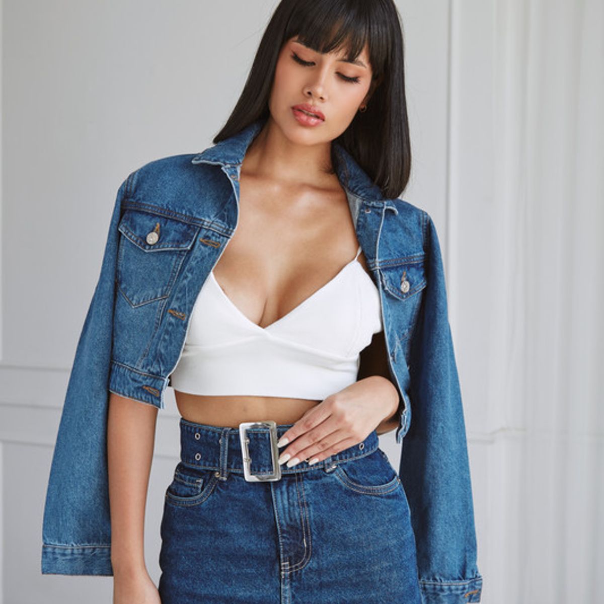 VERA DONNA - CROPPED DENIM TOSCANA TRUCKER JACKET CLASSIC BLUE VERA DONNA