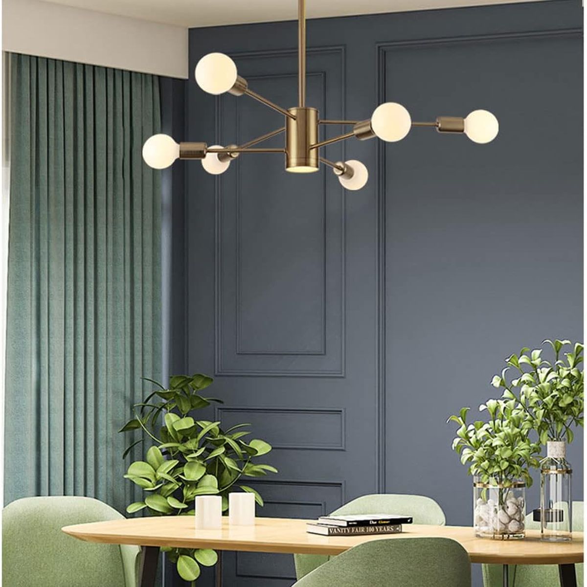 GENERICO - Lámpara colgante modelo contemporáneo dorado- Incluye seis bombillas