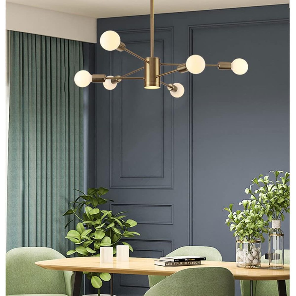 GENERICO - Lámpara colgante modelo contemporáneo dorado- Incluye seis bombillas