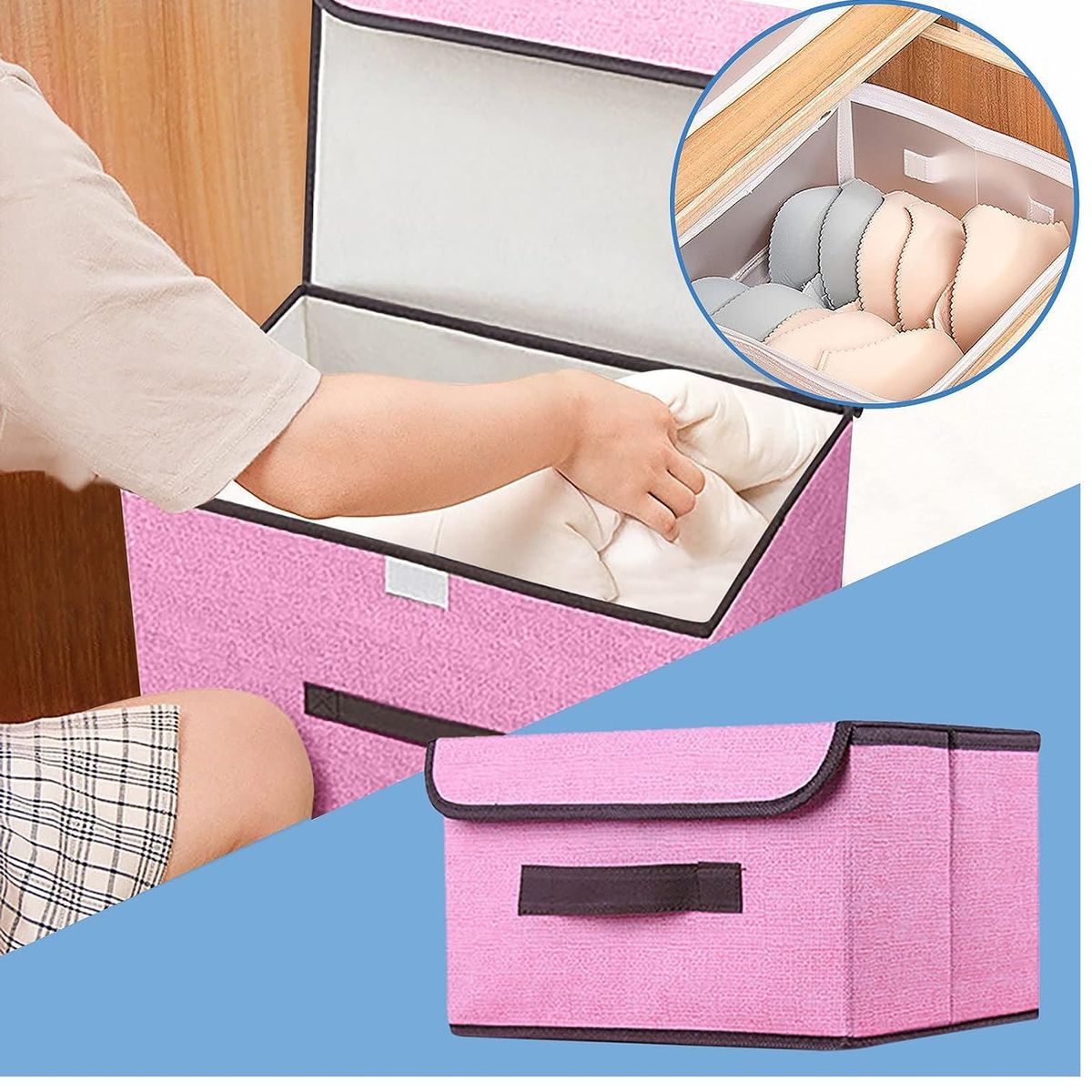 Caja de almacenamiento plegable a prueba de polvo color Rosado, marca OEM - Foto Principal