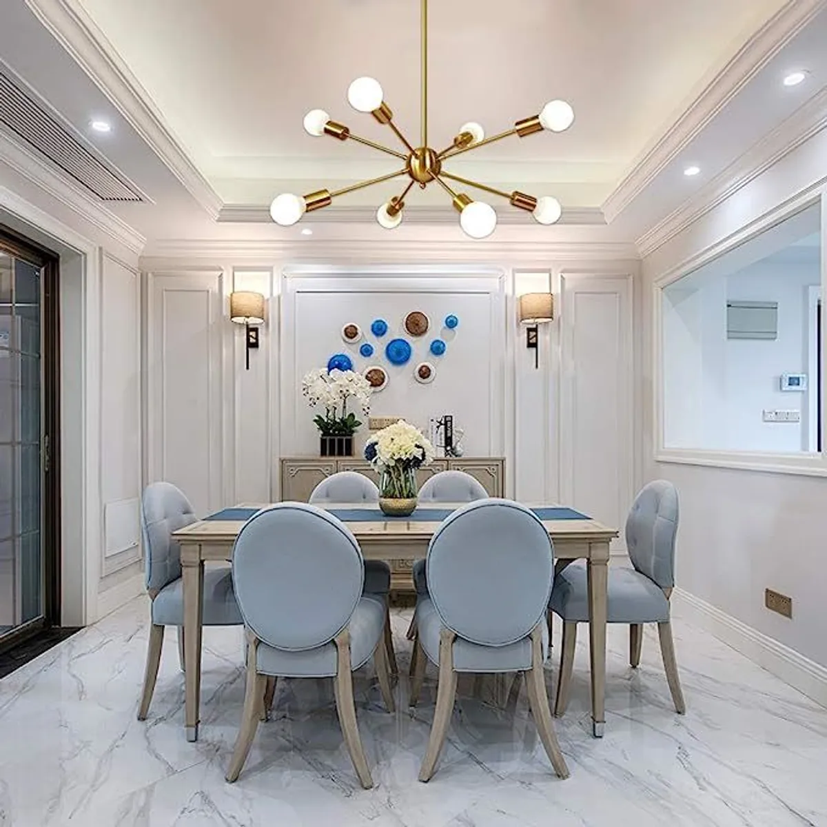 GENERICO - Lámpara colgante de techo átomo dorado- Incluye ocho bombillas