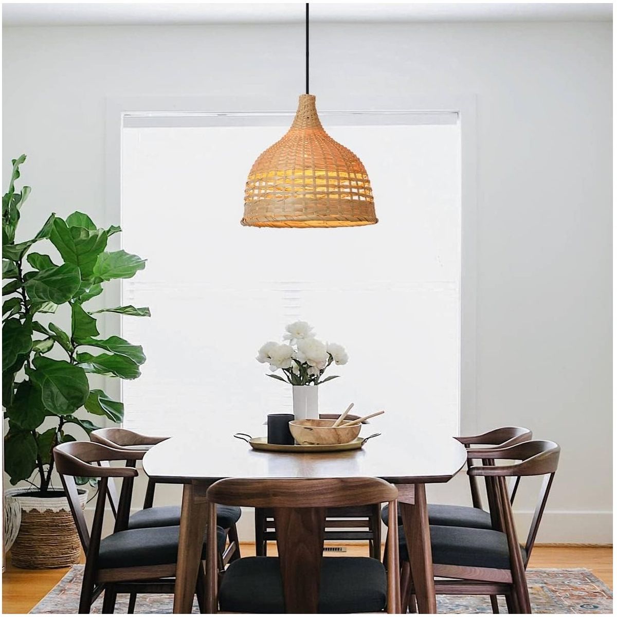 GENERICO - Lámpara colgante de bambú Natural semicírculo